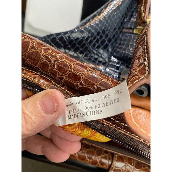 Samantha Brown Blue and Brown Croc Embossed Traveler Overnight Carrier Tote Bag - Picture 6 of 9